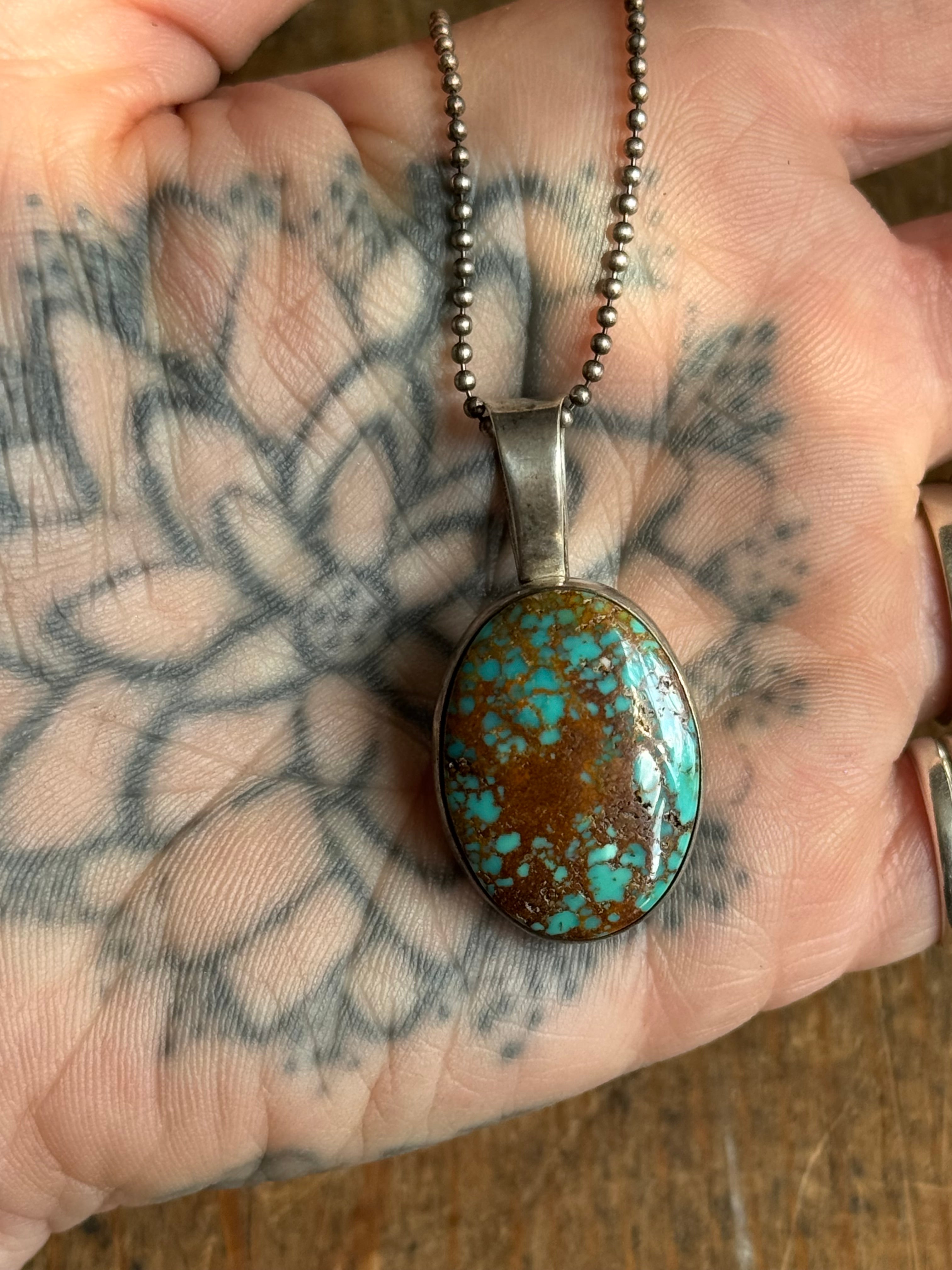 Vintage Sterling Silver Chunky High Grade Turquoise 17" Necklace