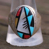 Vintage Sterling Zuni Inlay Ring 11.25