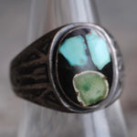 Vintage Sterling Turquoise Chip Inlay Stamped Band Ring 9