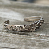 Vintage STerling Silver Blossom Feather Cuff