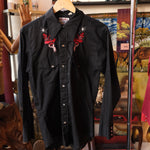 Vintage Lazy H Perma Press Western Shirt Mens Black Embroidered Pearl