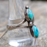 Vintage Sterling 2-Stone Turquoise Feather Ring 10.25