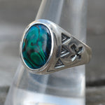 1980's Vintage Sterling Abalone Stamped Arrows Ring