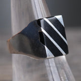 Vintage Sterling Onyx Inlay Striped Ring 7.75