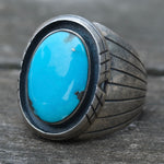 Vintage Sterling Turquoise Ribbed Band Ring 9.5