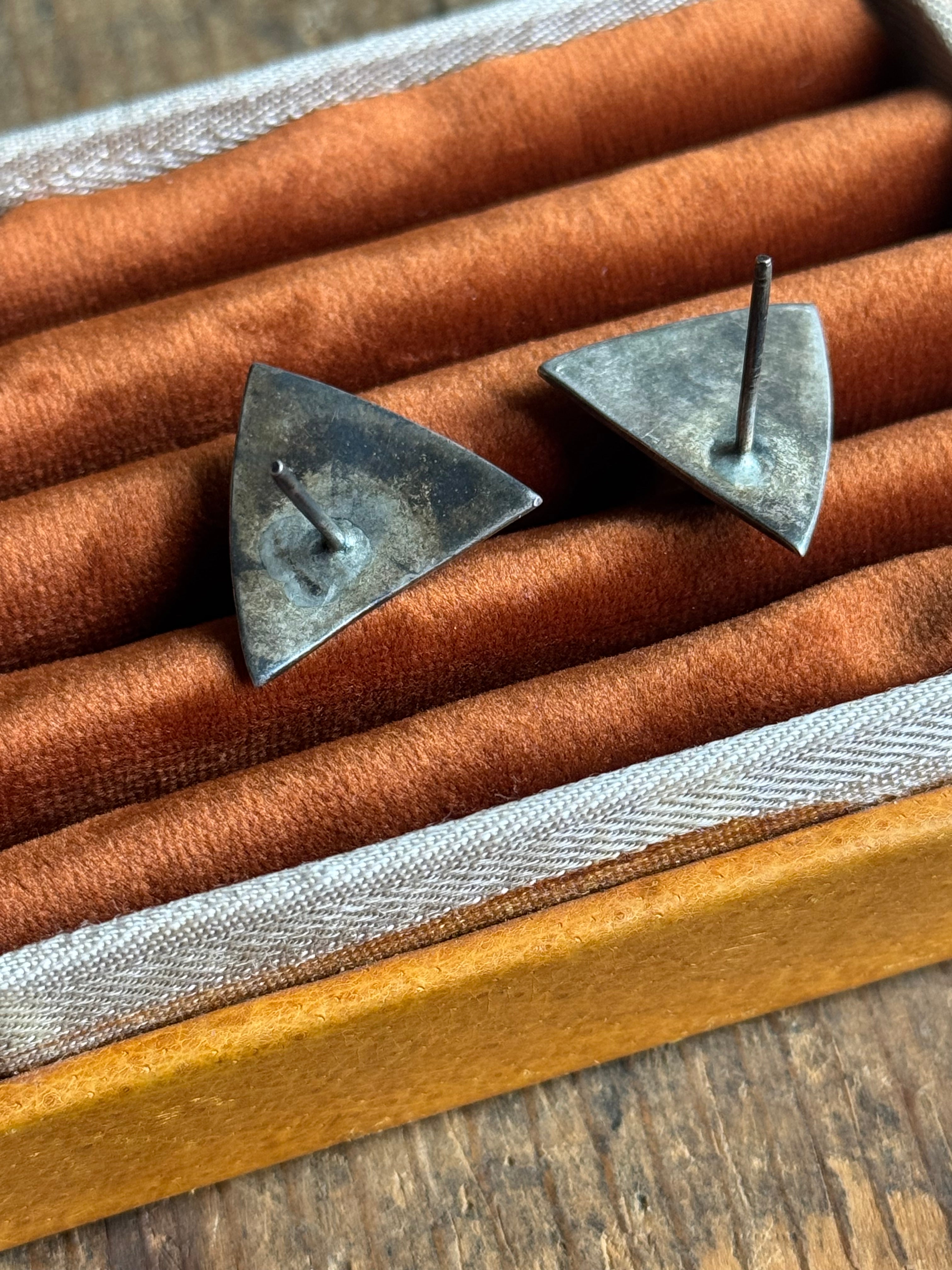 Vintage Sterling Silver Turquoise Triangle Earrings