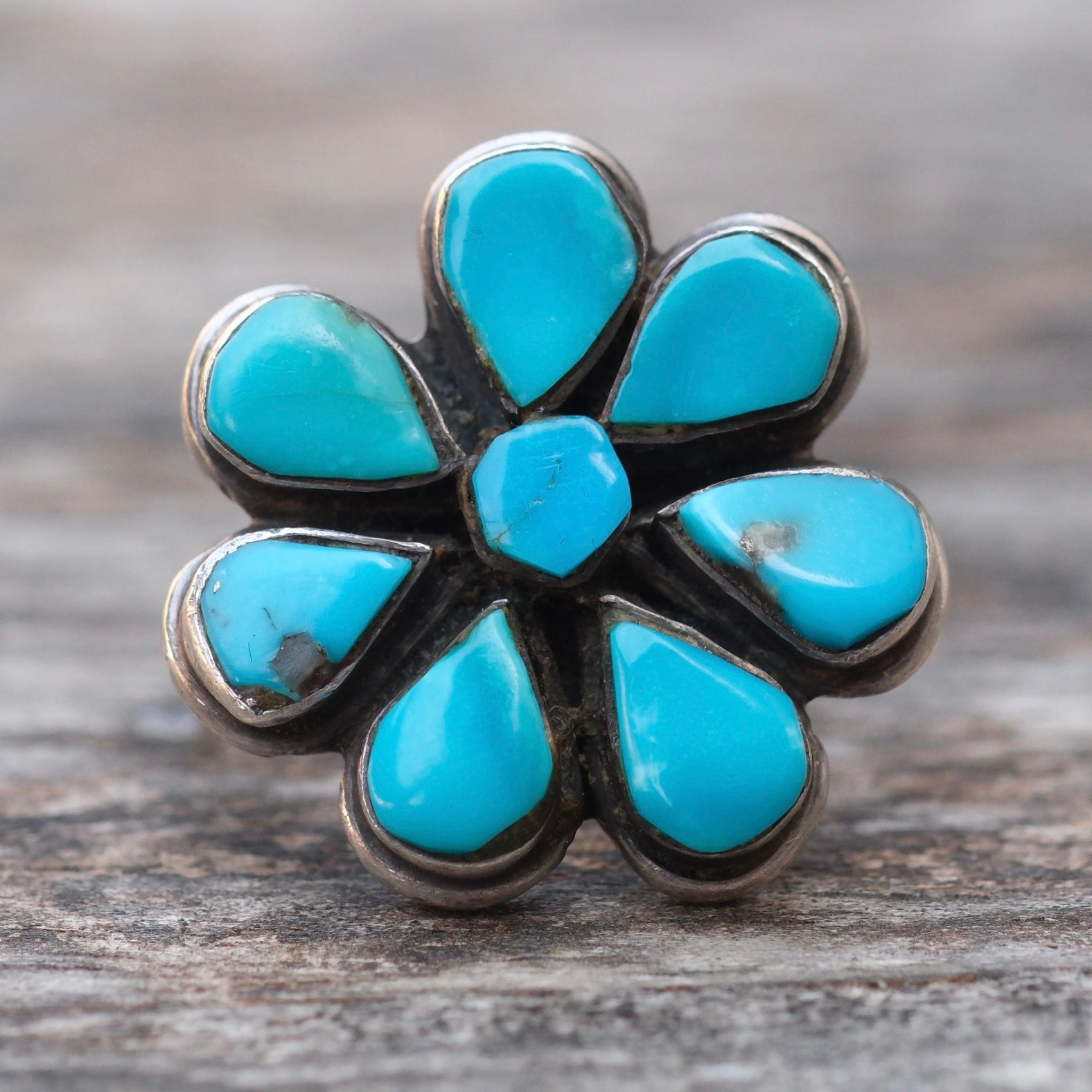 Vintage Sterling Turquoise Cluster Ring 5.75