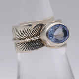 Vintage Sterling Blue Glass Feather Ring 7.25