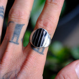 Vintage Sterling Onyx Inlay Striper Ring 10.25