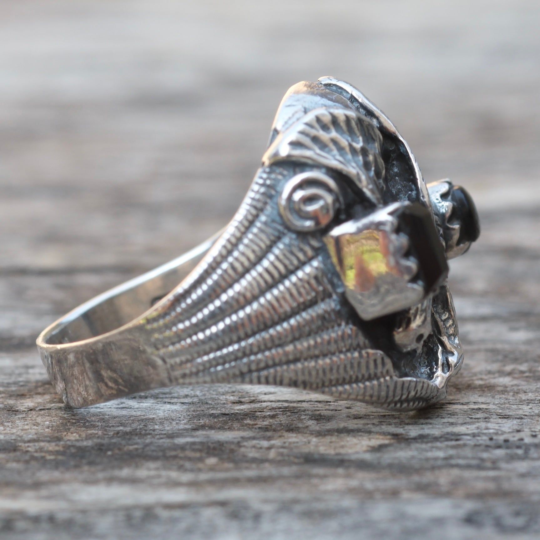 Vintage Sterling Onyx Eagle Ring 10.75