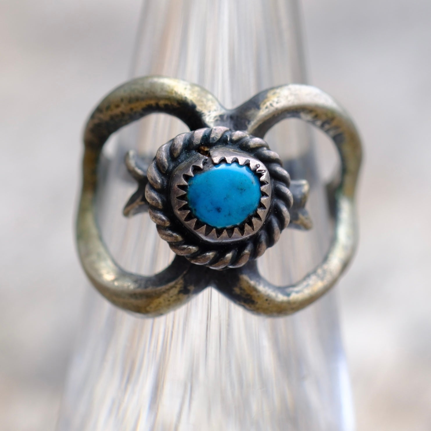 Vintage Sterling Turquoise Sandcast Ring 4.5