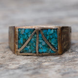 Vintage Sterling Crushed Turquoise Inlay Band 10.75