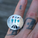 Vintage Sterling Thunderbird Inlay Ring 5.5