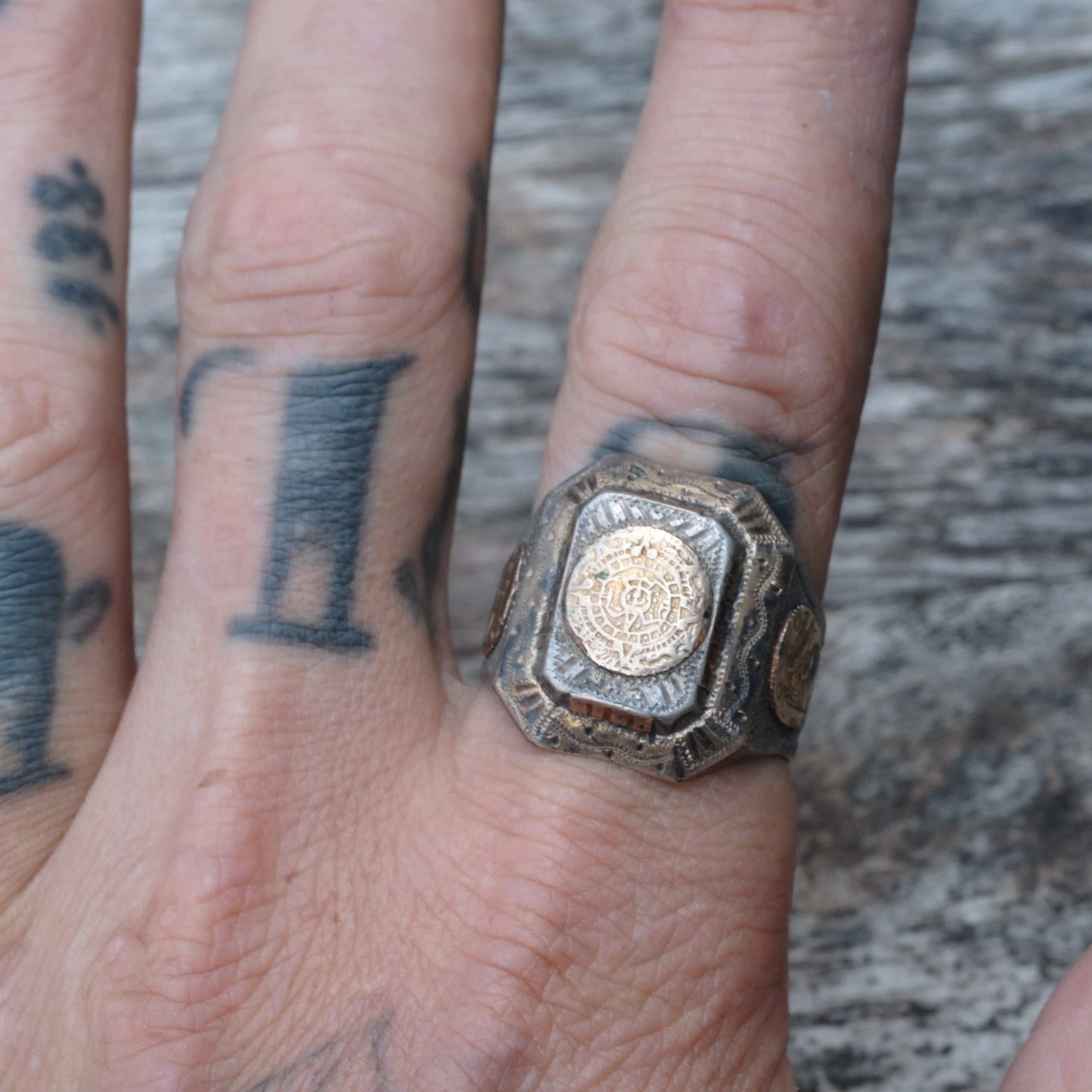 Vintage Sterling Silver Aztec Mexican Biker Ring 11
