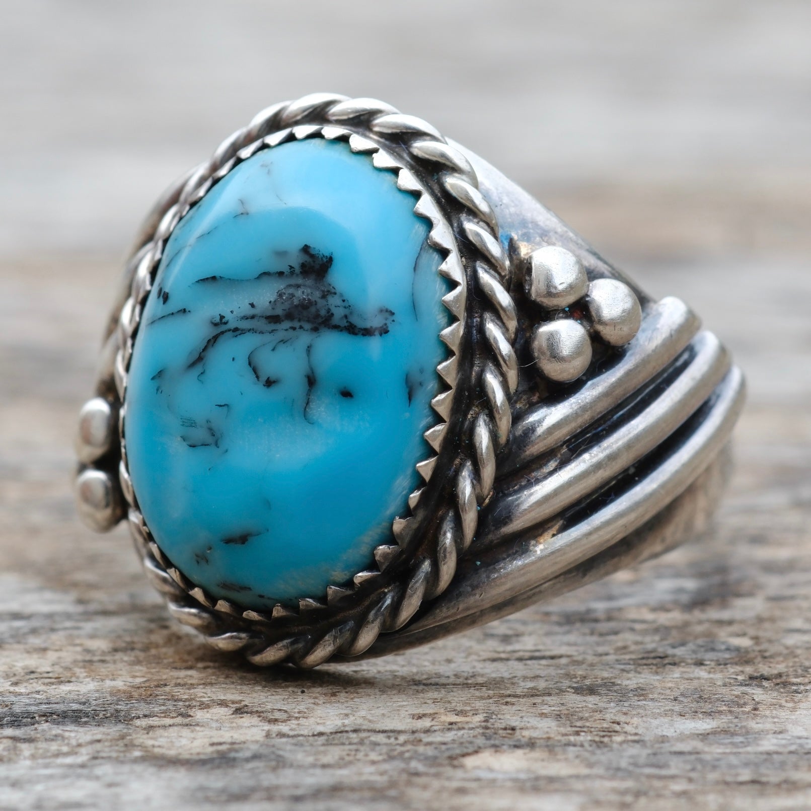 Vintage Sterling Turquoise Roper Ring 10.75