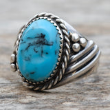 Vintage Sterling Turquoise Roper Ring 10.75