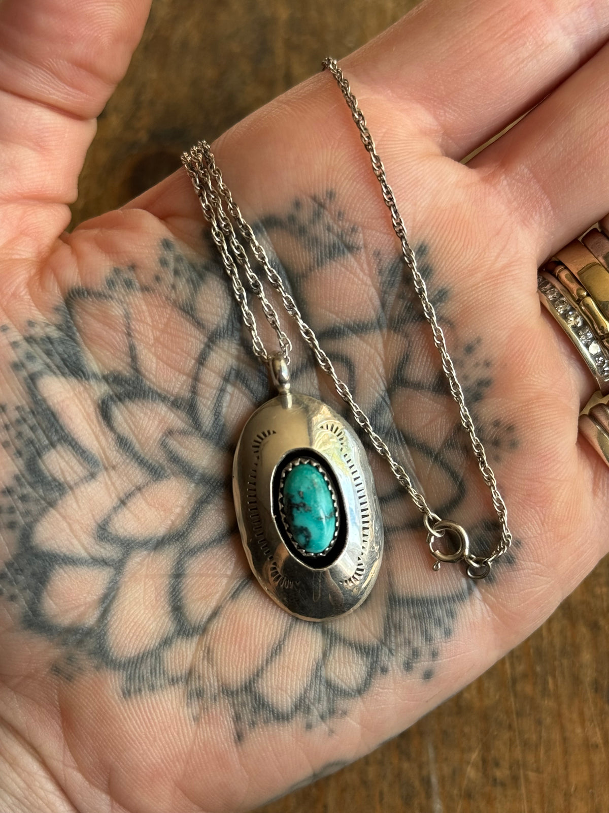 Vintage Sterling Silver Turquoise Shadowbox Necklace