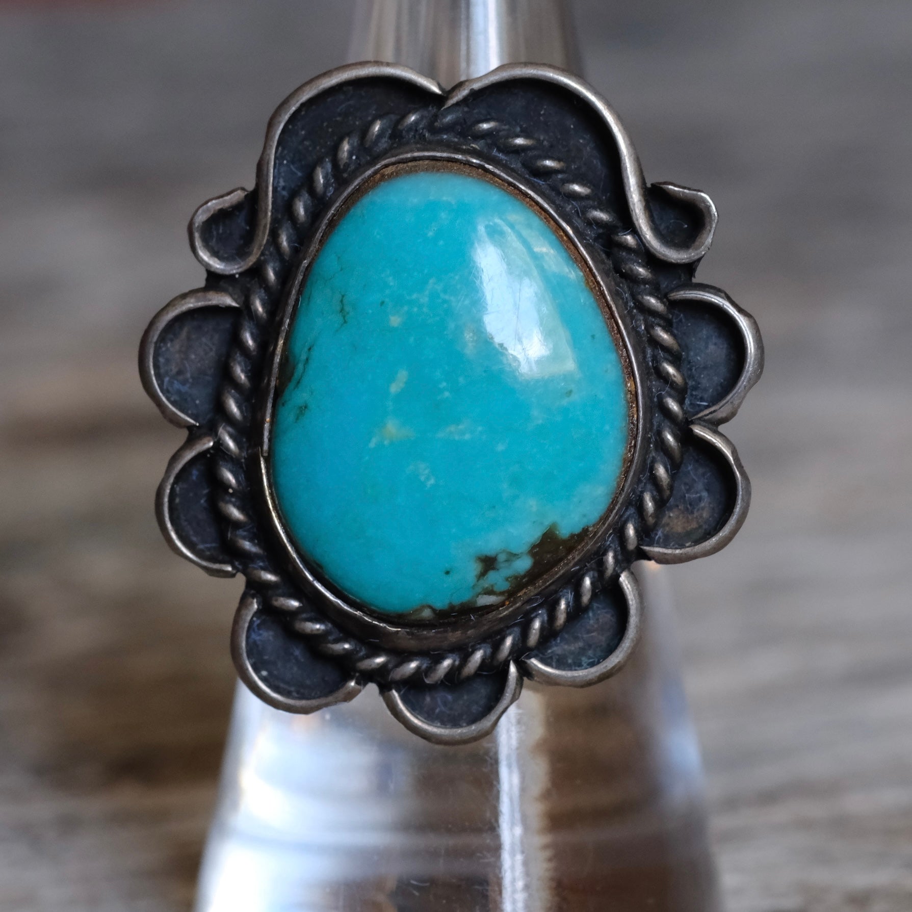 Vintage Sterling Turquoise Roper Ring 6.25
