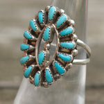 Vintage Sterling Turquoise Cluster Ring 6.5