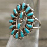 Vintage Sterling Turquoise Cluster Ring 6.5