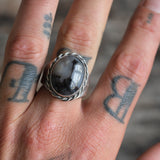 Vintage Sterling Agate Stamped Band Ring 9.75