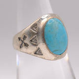 Vintage Sterling Turquoise Stamped Arrows Ring 7.5