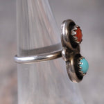 Vintage Sterling Turquoise and Coral Ring 4.5