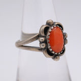 Vintage Sterling Coral Ring 6.5