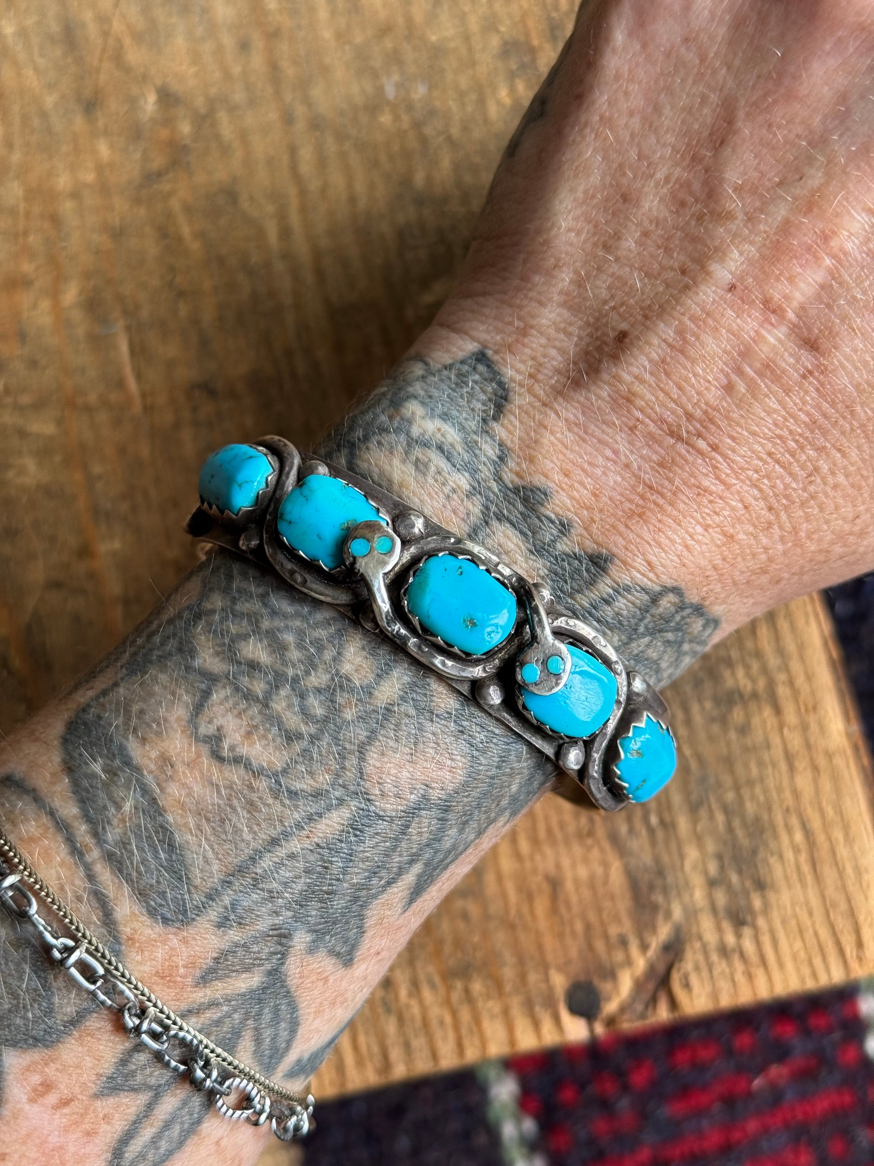 Vintage Sterling Silver Zuni Effie C Turquoise Snake Cuff