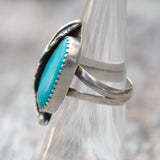 Vintage Sterling Turquoise Feather Ring 5.5