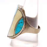 Vintage Sterling Turquoise and Mother Of Pearl Inlay Ring 10.75