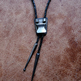Vintage Sterling Turquoise Inlay Fish Scale Bolo Tie