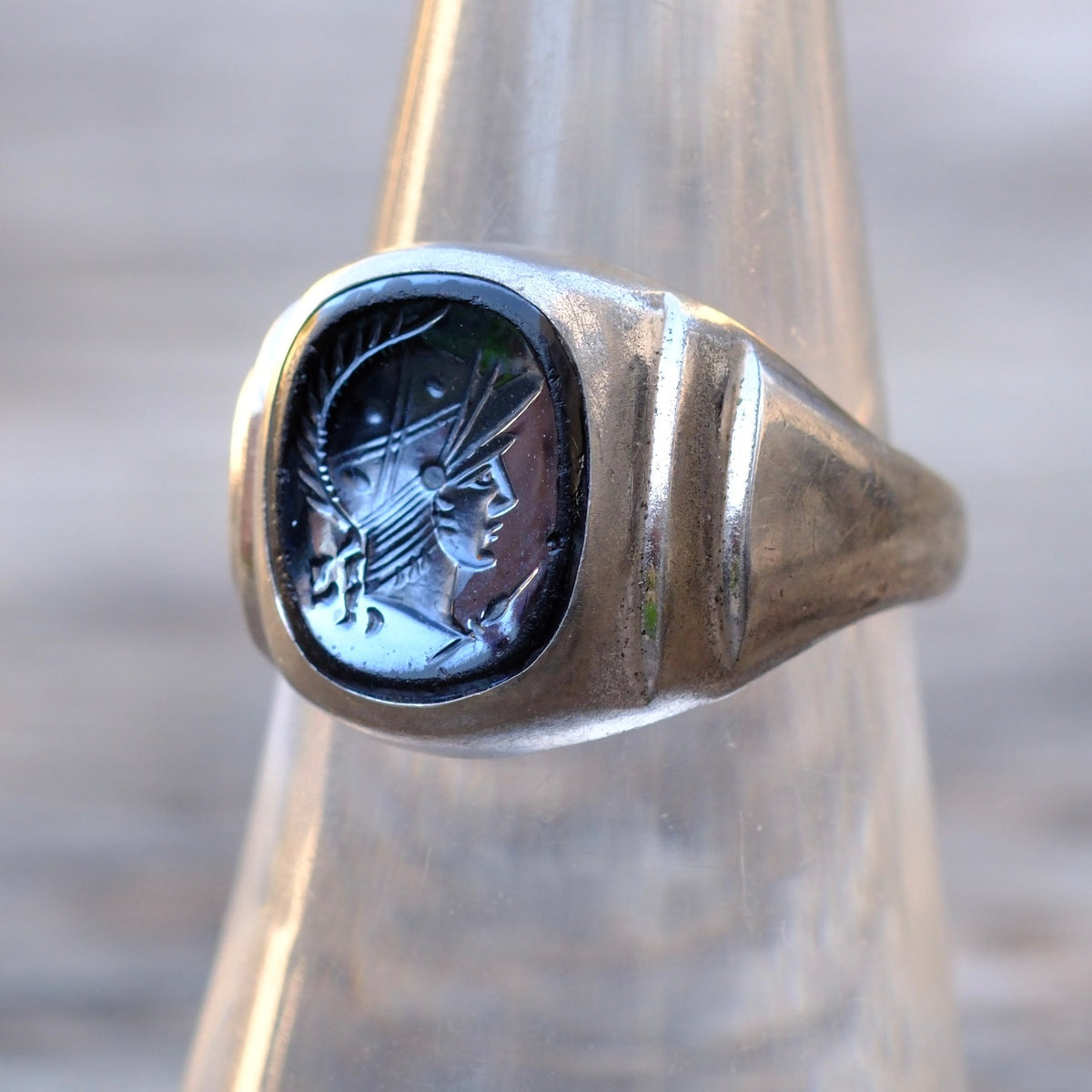 Vintage Sterling Hematite Signet Ring 7.25