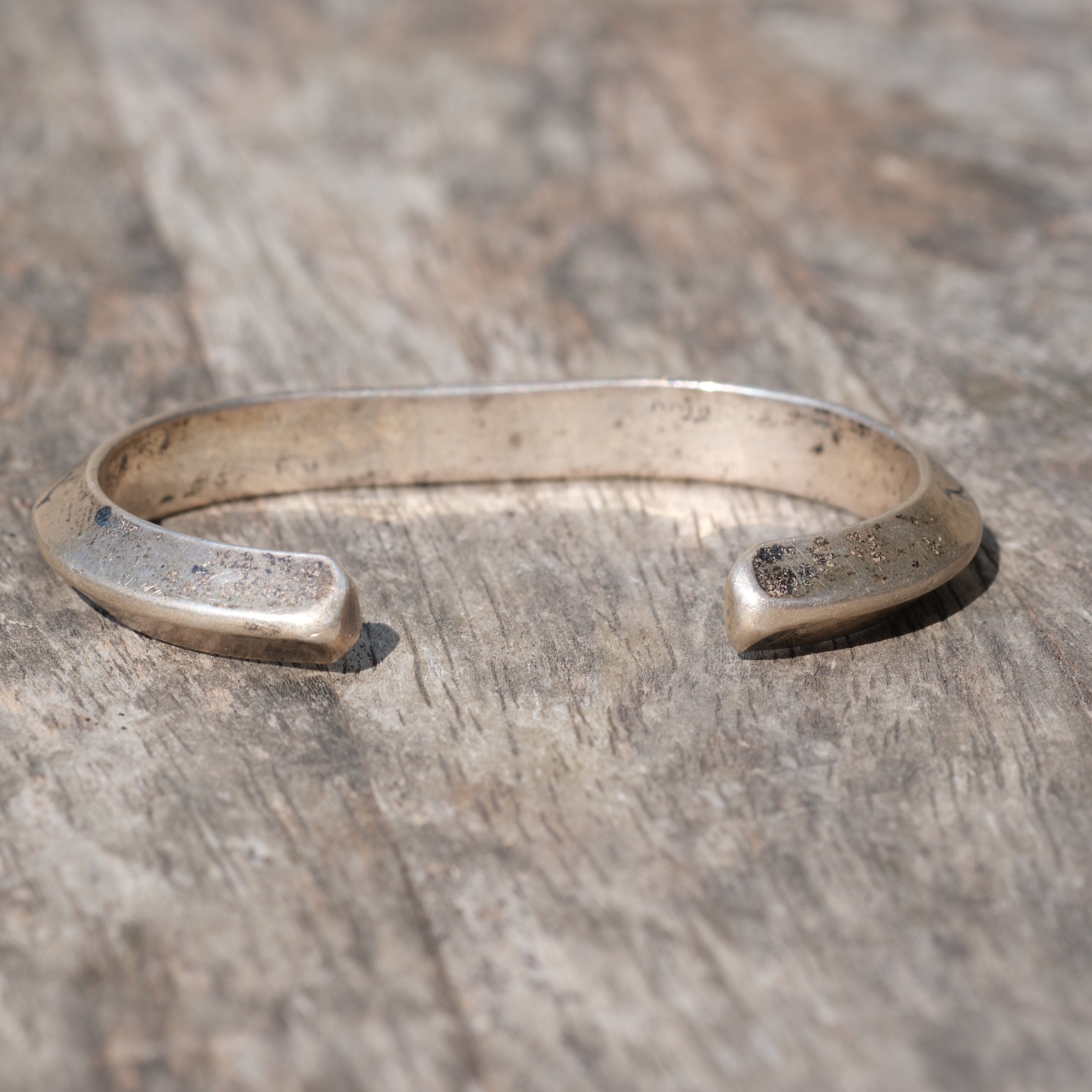 Vintage Sterling Silver Heavy Stamped Triangle Cuff