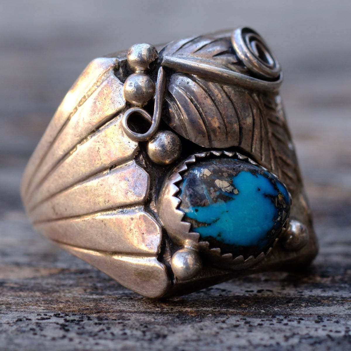 Vintage Sterling Turquoise Feather Ring 11