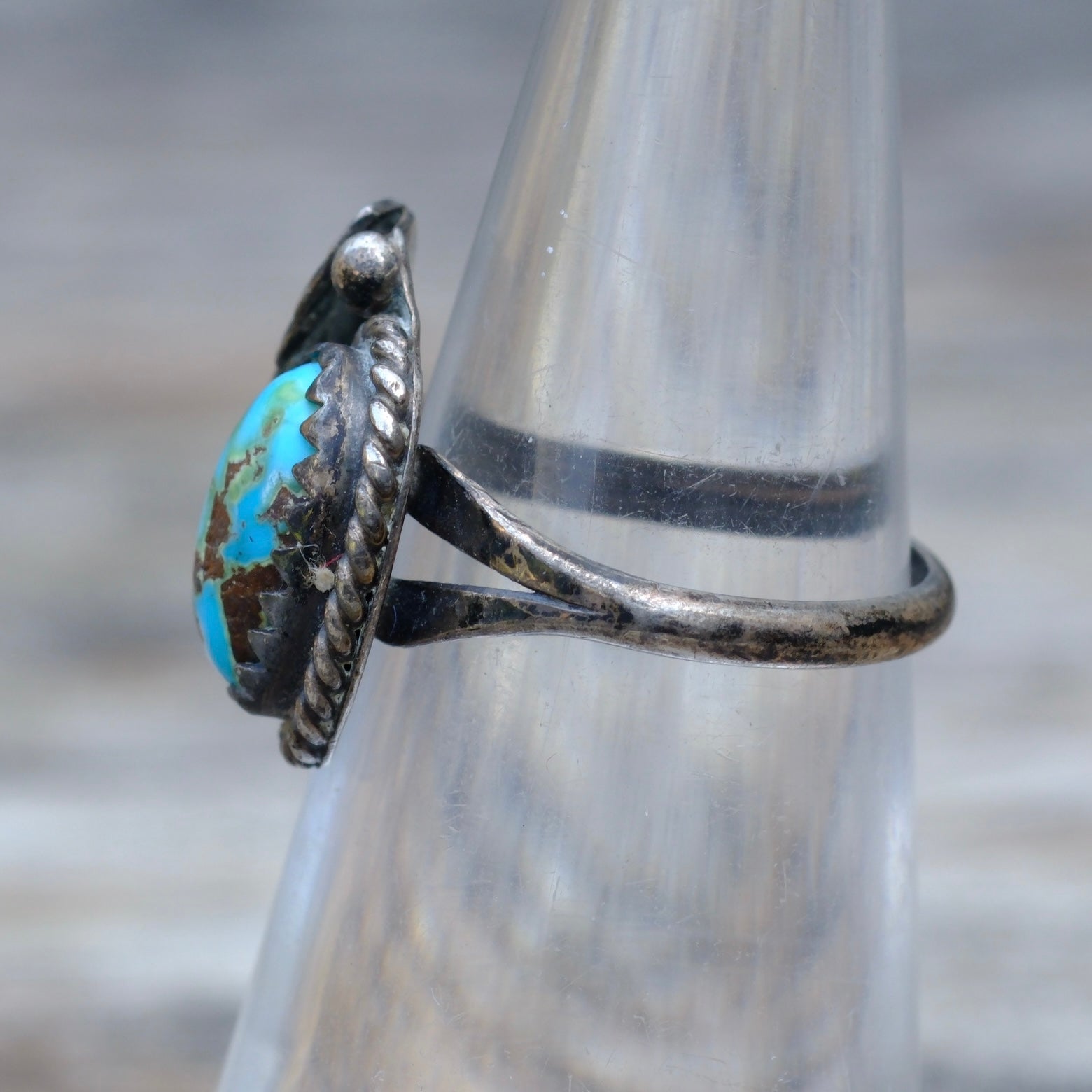 Vintage Sterling Turquoise Feather Ring 4.75