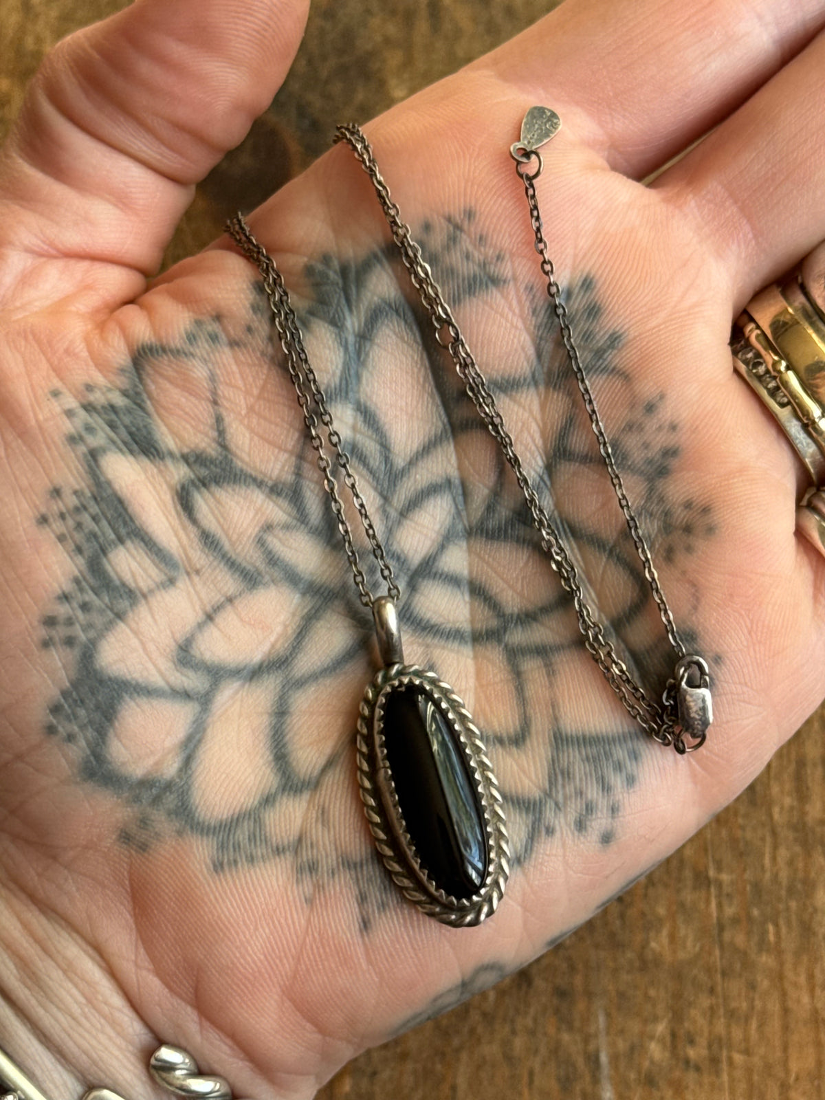 Vintage Sterling Silver Roped Onyx Necklace