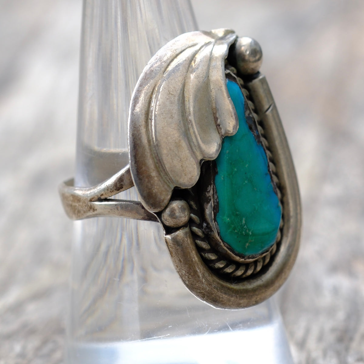 Vintage Sterling Turquoise Feather Ring 8.5