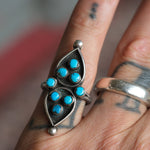 Vintage Sterling Turquoise Cluster Ring 6.5
