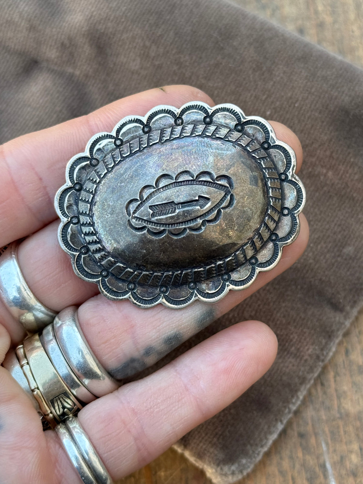 Vintage Sterling Silver Stamped Concho Pin