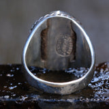 Vintage Sterling Green Jasper Ribbed Band Ring 11.5