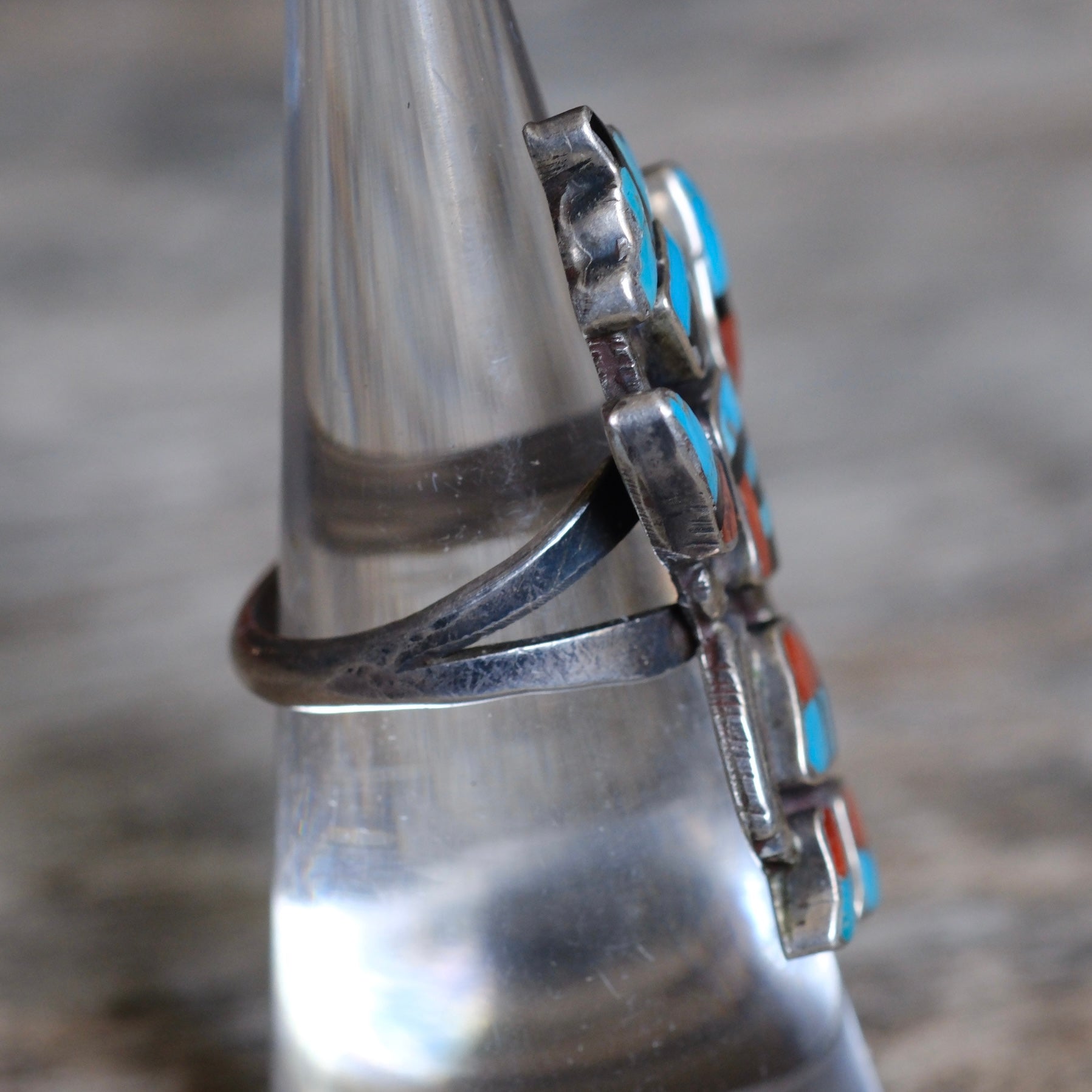 Vintage Sterling Multistone Inlay Dancer Ring 6