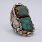 Vintage Sterling 2-Stone Turquoise Feather Ring 6.75