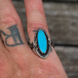 Vintage Sterling Turquoise Feather Ring 7.5