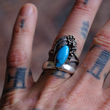 Vintage Sterling Turquoise Feather Ring 8.75