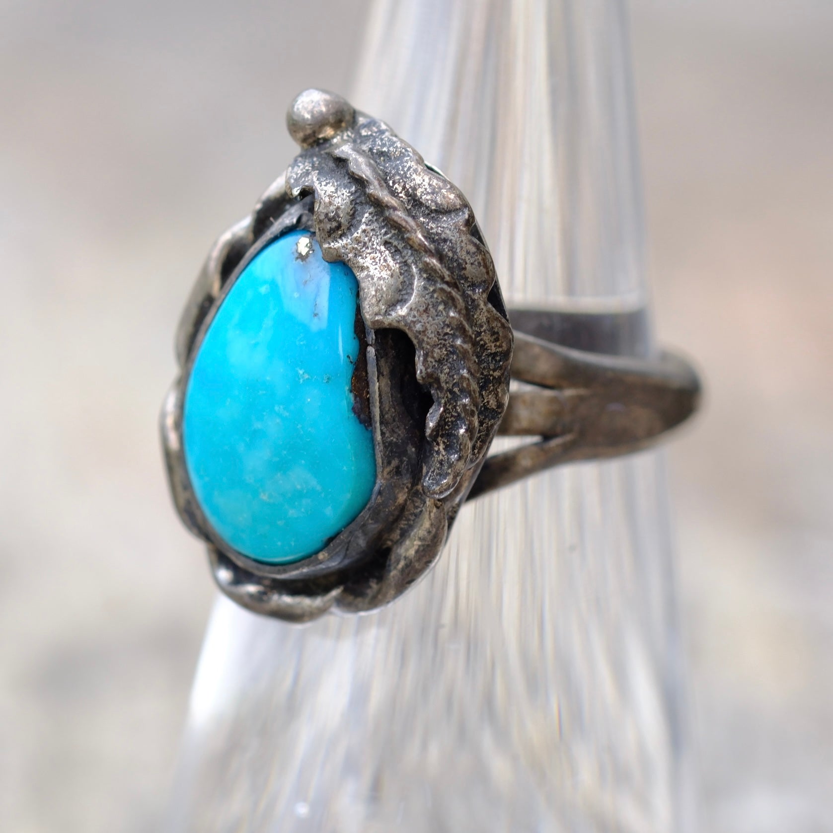 Vintage Sterling Turquoise Feather Ring 5