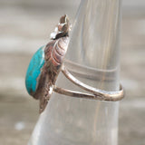 Vintage Sterling Turquoise Feather Ring 6.75