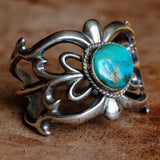 Vintage Sterling Turquoise Sandcast Cuff Bracelet 74.7 Grams