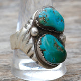 Vintage Sterling 2-Stone Turquoise Stamped Band Ring 12