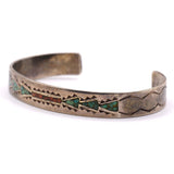 Vintage Sterling Turquoise and Coral Inlay Cuff Bracelet 6"